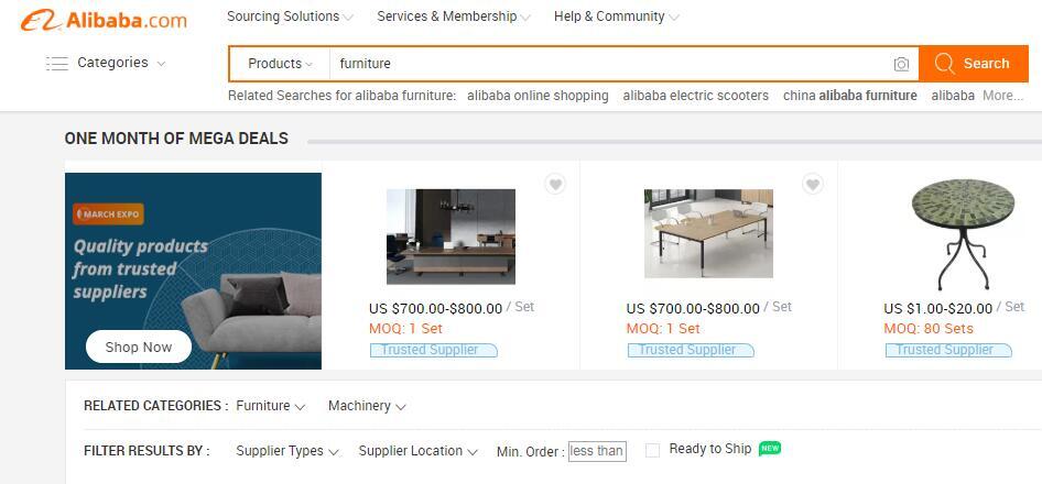 alibaba website to Import Furniture From China
