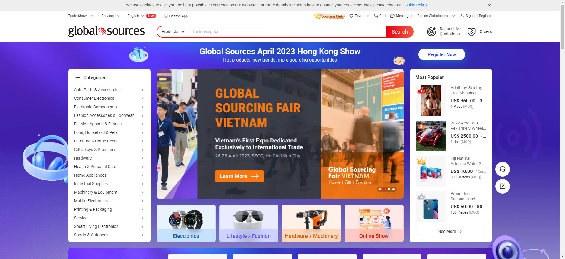 Homepage of Global Sources Website