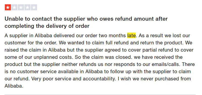 screenshot of alibaba review