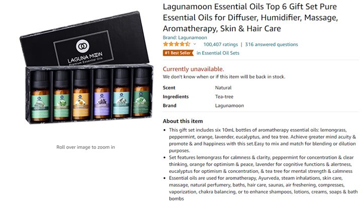 Lagunamoon Essential Oils Top 6 Gift Set Pure Essential Oils
