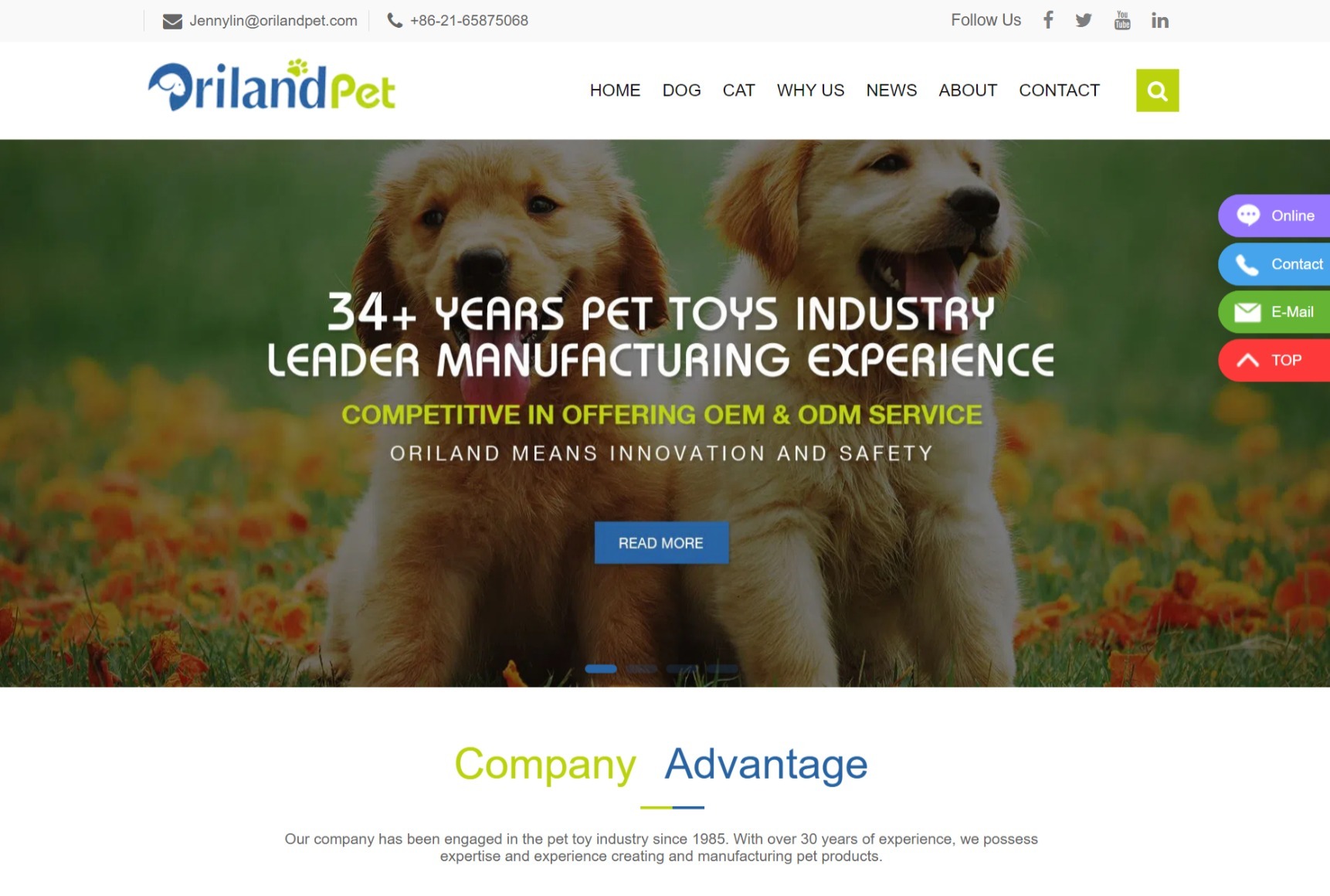 screenshot of Shanghai Oriland Pet Products