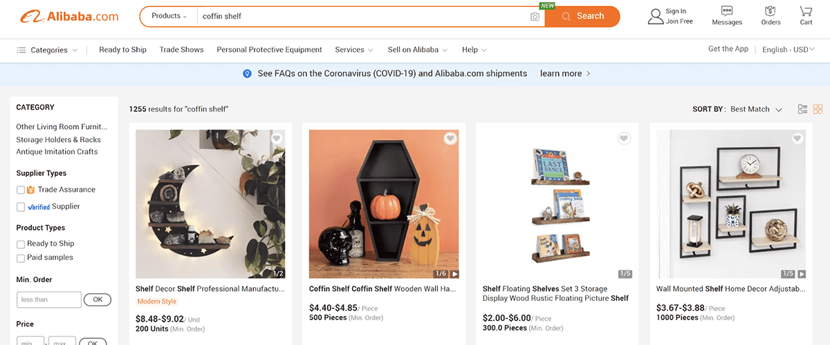 Searching for Products on Alibaba