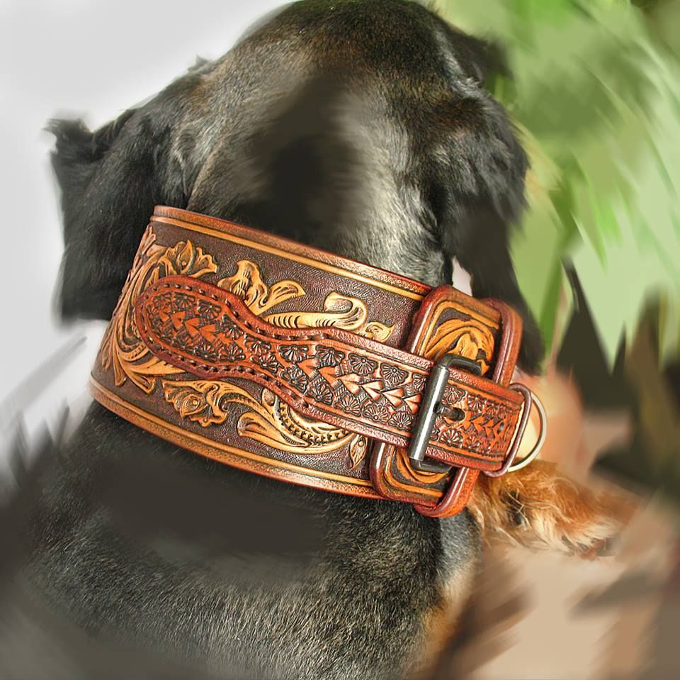 tooled leather collar, leather dog collars 