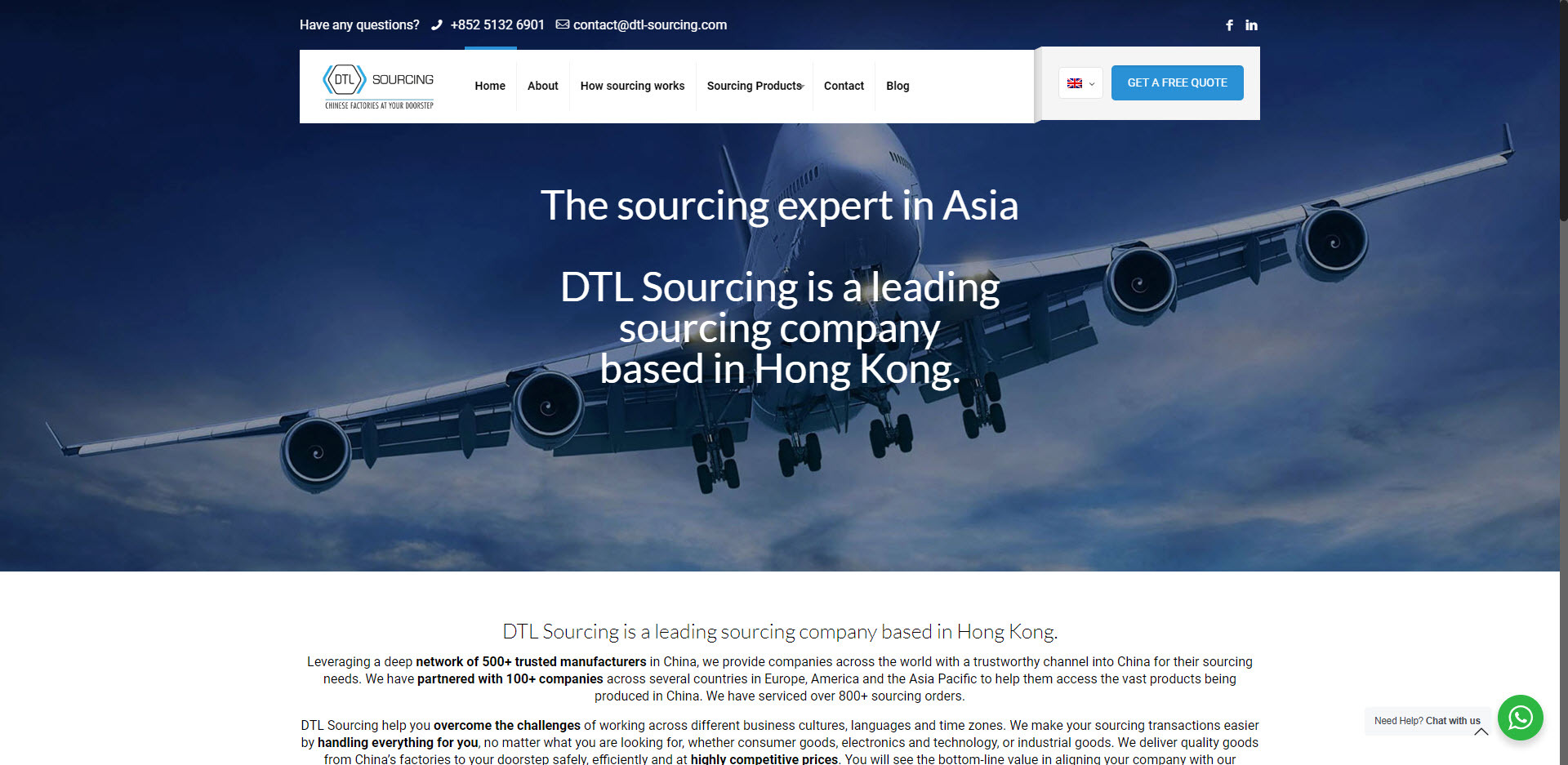 Website Home Page of DTL Sourcing