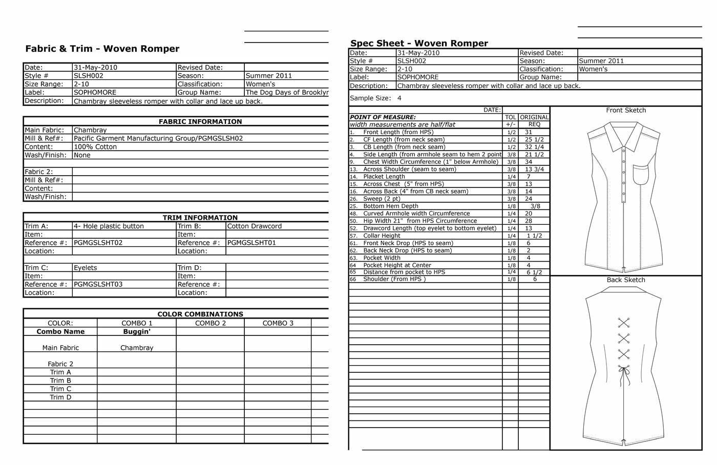 Design specification. Spec Sheet. Specification Sheet. Technical Sheet. Fabric spec Sheet.